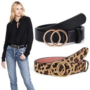 Two PU Leather belts with O ring gold buckle